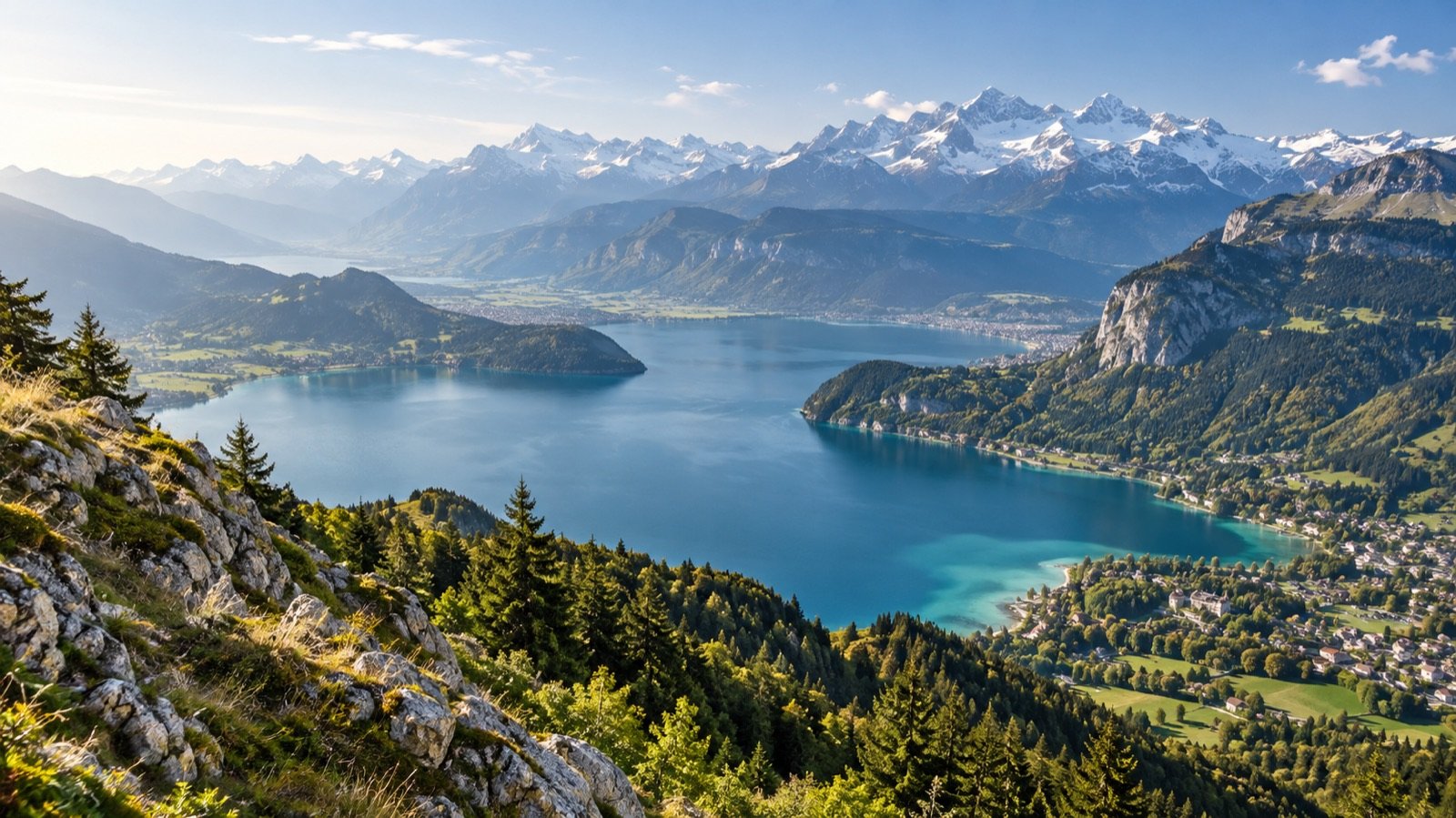 Lake Annecy beneath the French Alps