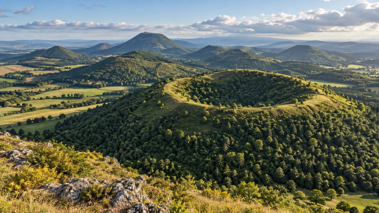 Green volcanic hills of the Chaîne des Puys
