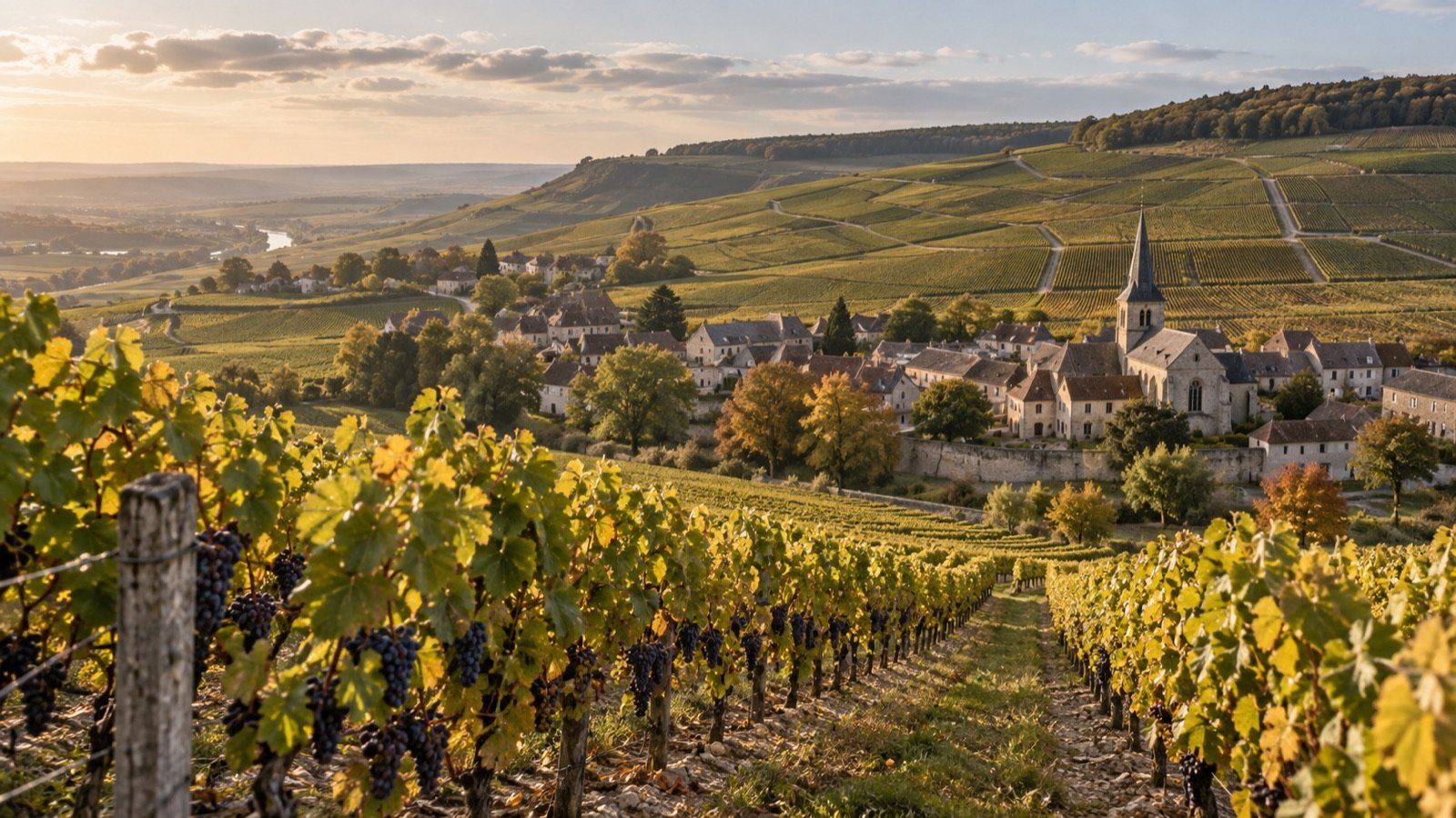 Champagne vineyards at harvest