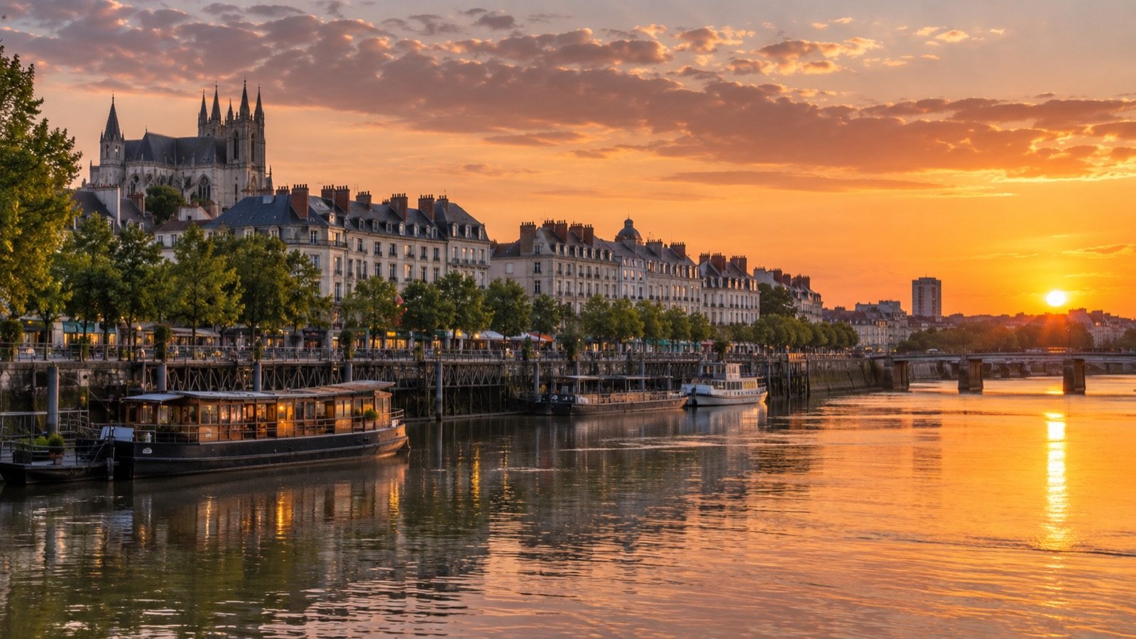 Nantes riverfront at sunset, representing the wider Pays de la Loire region