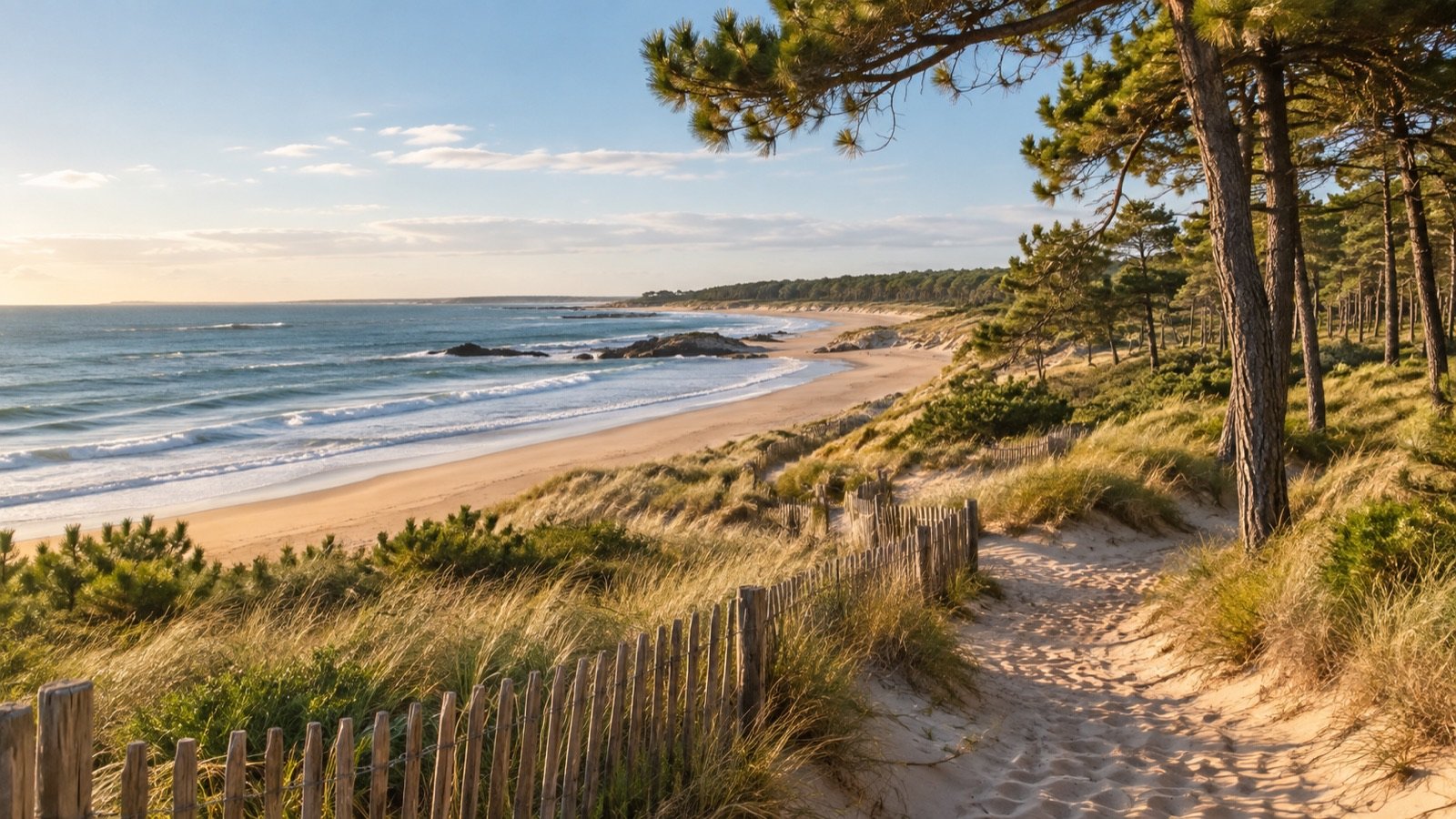 Dunes and beach on the Vendée coast, representing the wider Pays de la Loire region